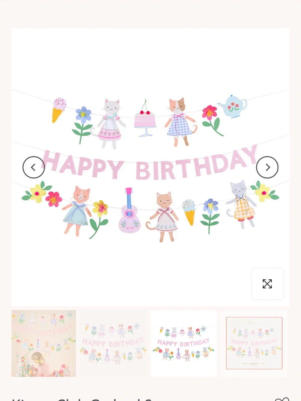 Happy Birthday Cat Garland Banner in Pastel Pink